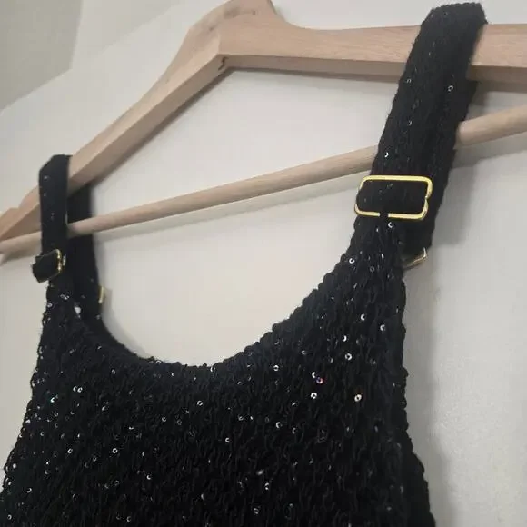 Asta Resort Grace Sequined Crochet Crop Tank Top XS Black NEW NWT - Picture 8 of 13